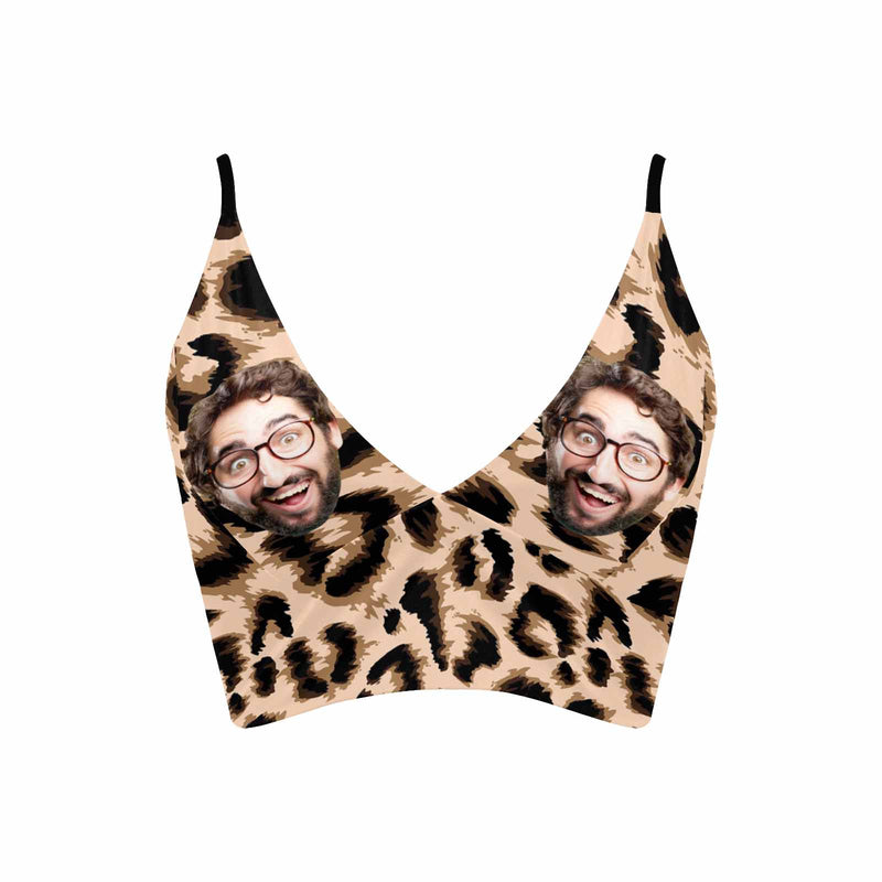 Custom Face Leopard Bikini Top Persoanlized Sexy Face Bikini