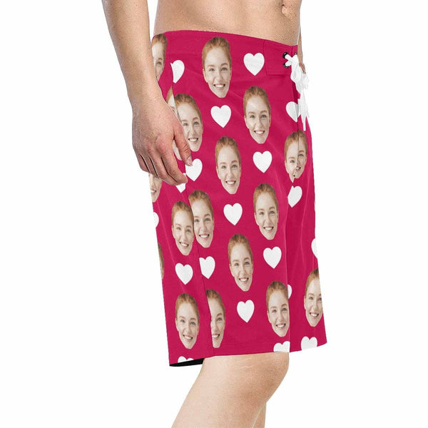 Custom Face Love Heart Personalized Photo Men's Beach Short-Drawstring Short