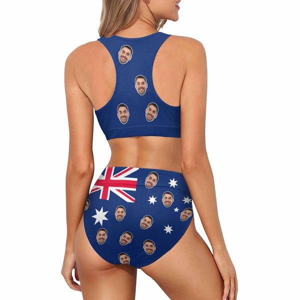 Custom Face Australian Flag Swimsuit Personalized Women's Crop Top Bikini Set Bathing Suit