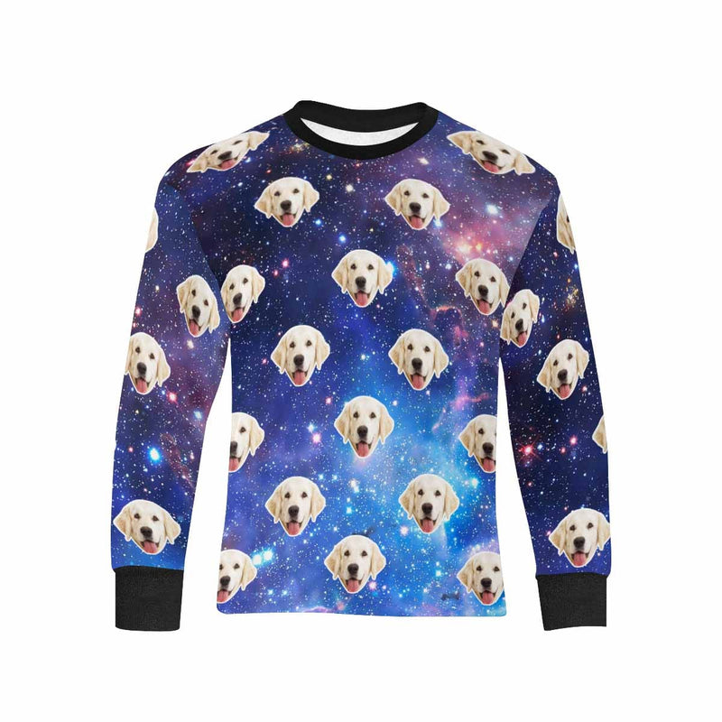 Custom Face Galaxy Kids' Rib Cuff Long Sleeve T-shirt