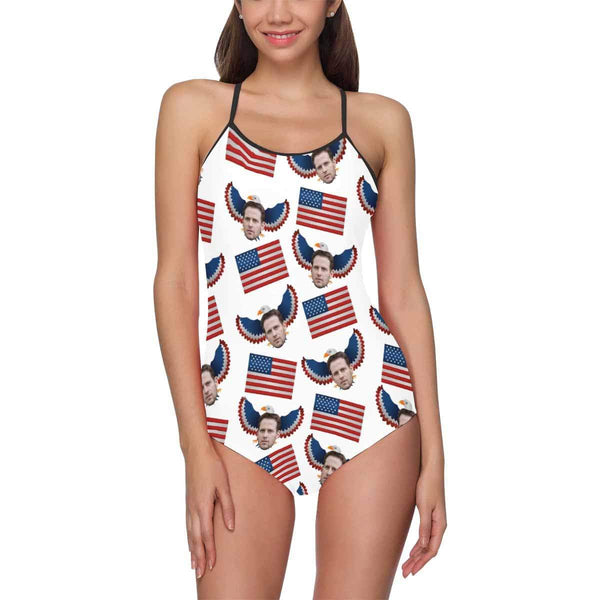 Custom Husband Face Flag Pigeon Women's Slip One Piece Swimsuit