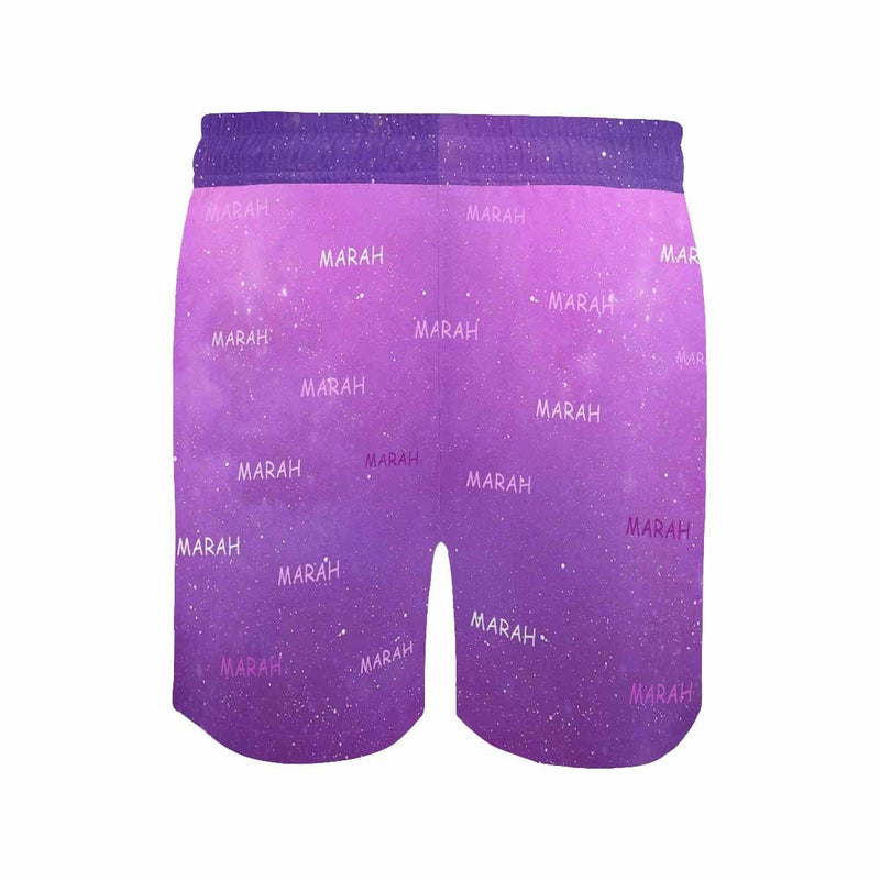 Custom Face&Name Astronaut Hero Purple Sky Men's Quick Dry Swim Shorts, Personalized Funny Swim Trunks