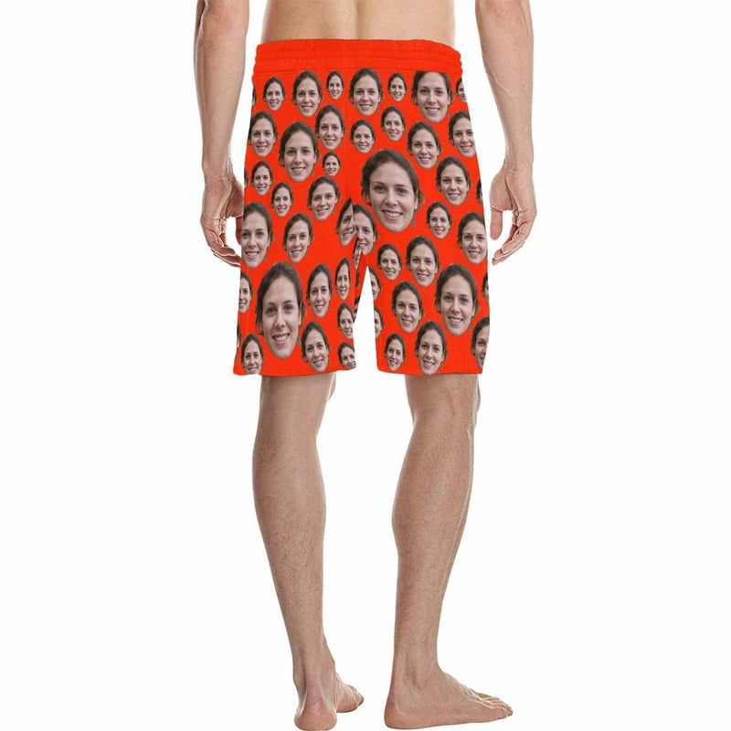 Custom Face Red Simple Men's All Over Print Casual Shorts