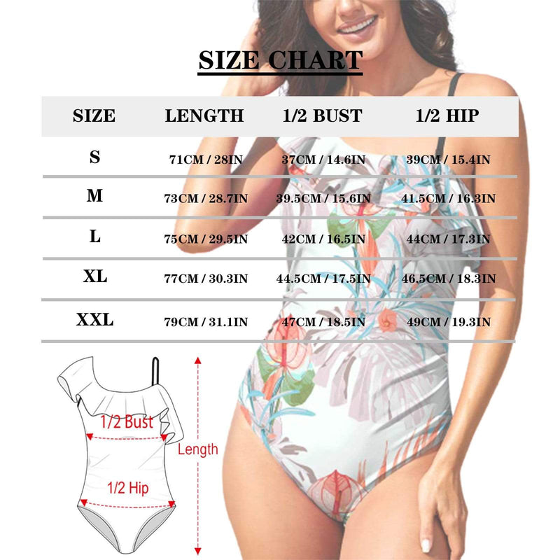 Custom Face Flowers Swimsuit Personalized Women's Shoulder Ruffle One Piece Bathing Suit Holiday Gift For Her