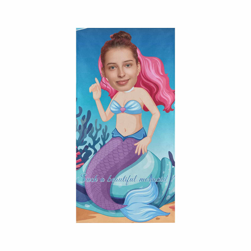 Custom Face&Text Mermaid Princess Beach Towel Quick-Dry Sand-Free  Beach&Bath Towel