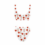 Custom Face Cartoon Heart Personalized Sport Top&High-Waisted Bikini Swimsuit Honeymoons For Her