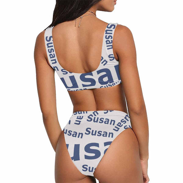 Custom Name Big Name Bikini Personalized Sport Top & High-Waisted Swimsuit Gift For Her