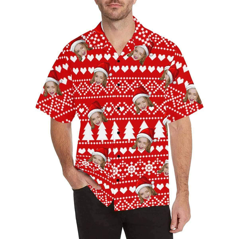 Custom Hawaiian Shirts with Face Snow  Christmas Design Your Own Shirt Special Gift for Him