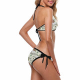 Custom Face Money Personalized Women's Strappy Halter Bikini Swimsuits Valentines Day For Her