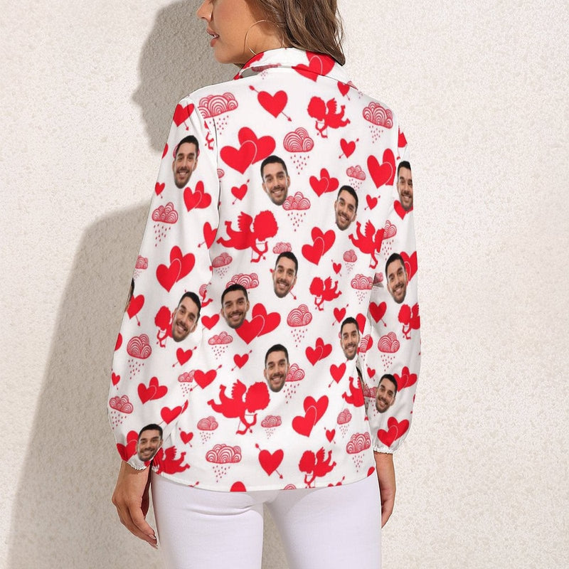 Custom Face Love Heart Vntage Casual Long Sleeve Hawaiian Shirts