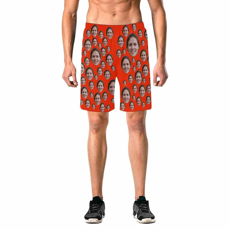 Custom Face Red Simple Men's Elastic Beach Shorts