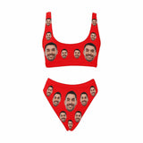 Custom Face Red Personalized Sport Top&High-Waisted Bikini Swimsuit Honeymoons For Her