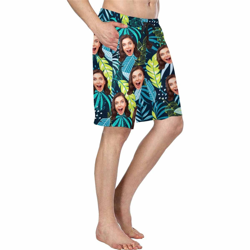 Custom Face Jungle Personalized Photo Men's Beach Short-Drawstring Short