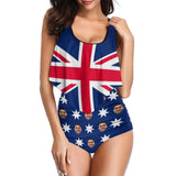 Custom Tankinis Face Australian Flag Bikini Personalized Women's High Waisted Swimsuit Ruffled Top Bathing Suits