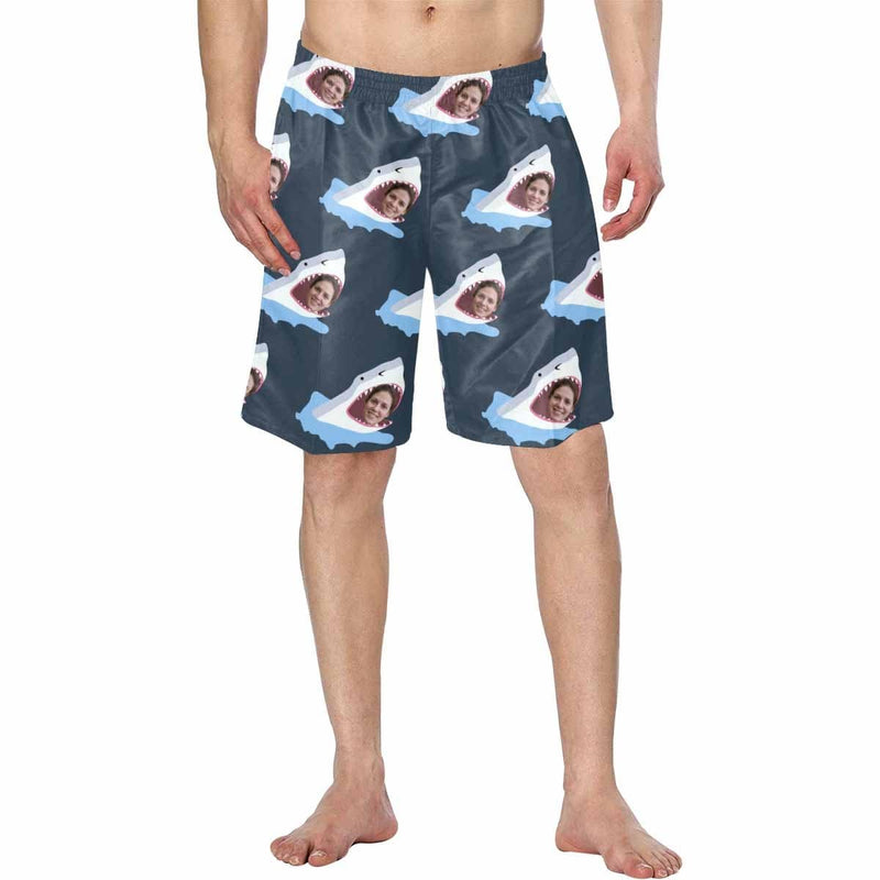 Custom Girlfriend Face Shark Personalized Photo Men's Elastic Beach Short