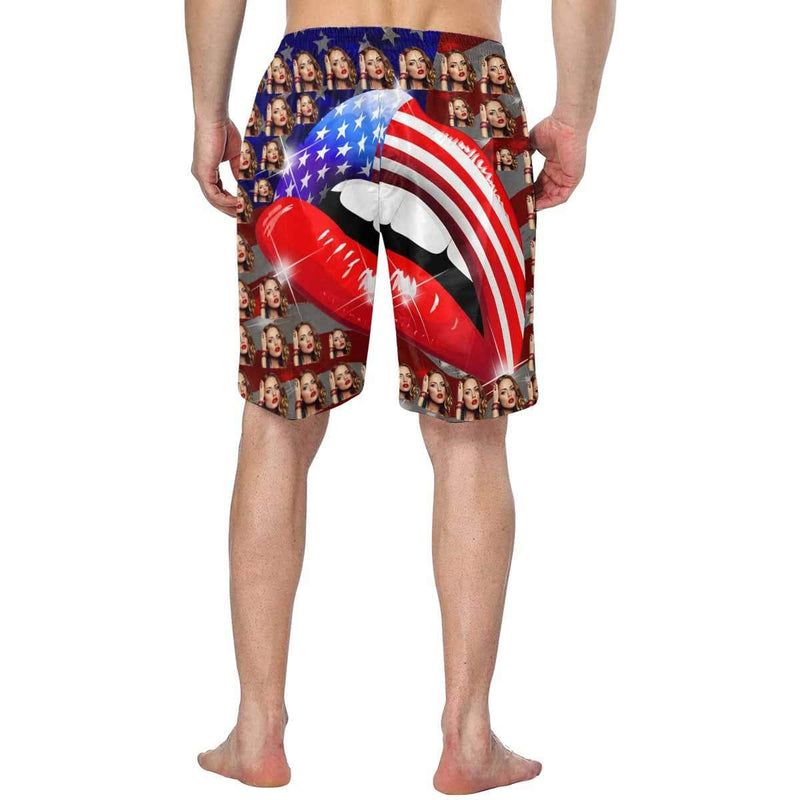 Custom Face Flag Mouth Personalized Photo Men's Elastic Beach Short