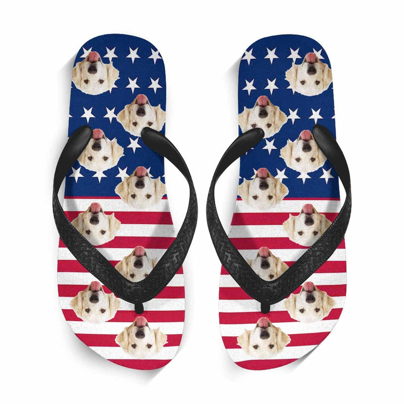 Custom Dog Face American Flag Flip Flops