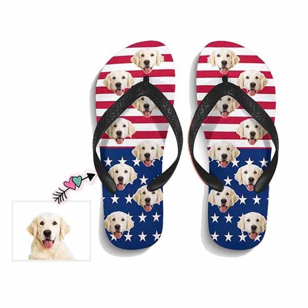 Custom Dog Face American Flag Flip Flops