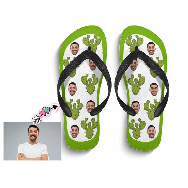 Custom Face Green Cactus Flip Flops