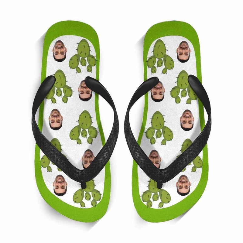 Custom Face Green Cactus Flip Flops