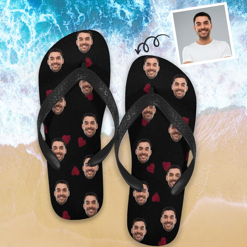 Custom Face Love Heart Flip Flops Personalized Love Heart Face Sandals