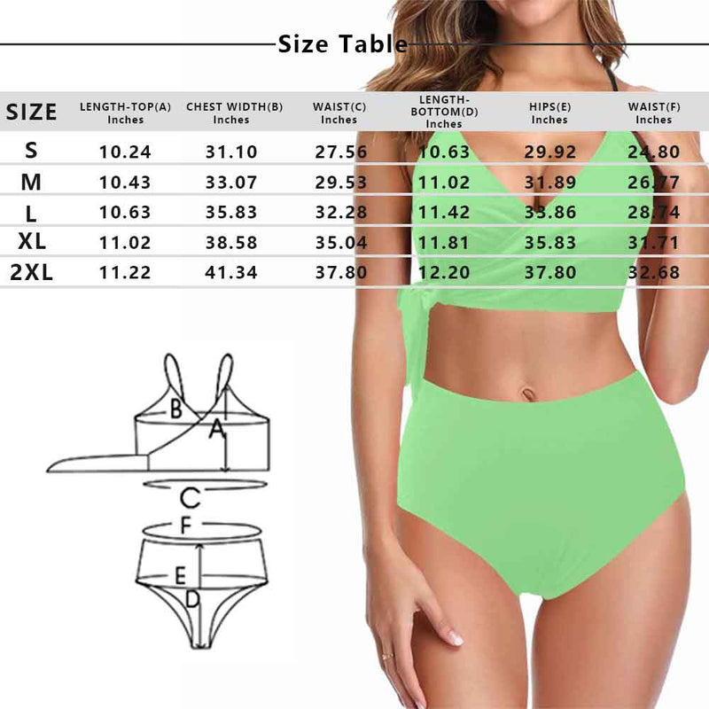 Custom Face White Flower Green Leaf Knot Side Bikini Swimsuit Women's Two Piece Swimsuit Personalized Bathing Suit Summer Beach Pool Outfits