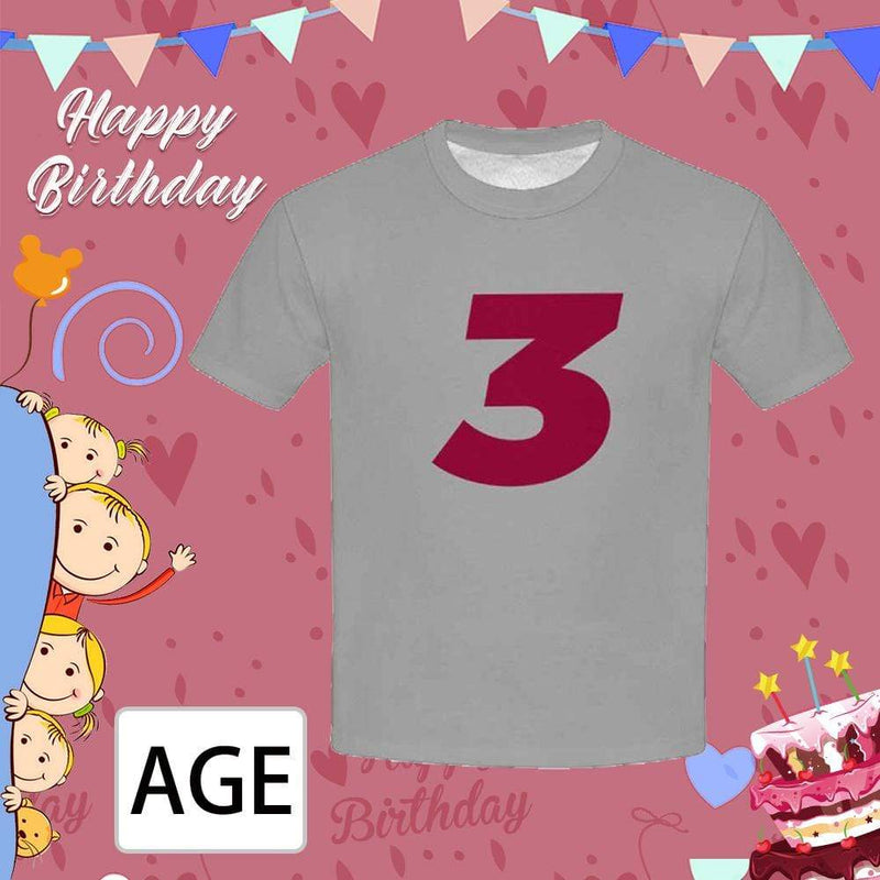 Custom Text Number Grey Kid's All Over Print T-shirt