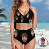 Custom Husband Face Black Knot Side Women's Two Piece Bikini Swimsuit