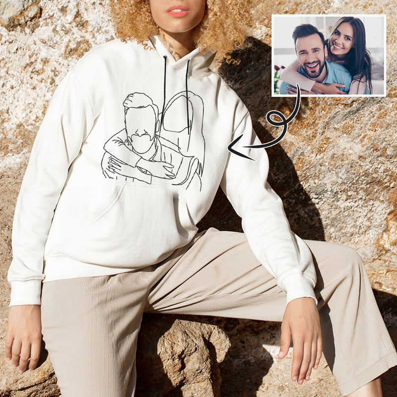 Custom Portrait Outline Shirt, Line Art Photo Shirt For Female, Custom Women's All Over Print Hoodie, Photo Outline Outfit For Couple