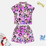 Family Hawaiian Dress Set Cruise Outfit Custom Face Heart Purple Hawaiian Shirt Set&Dress