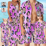 Family Hawaiian Dress Set Cruise Outfit Custom Face Heart Purple Hawaiian Shirt Set&Dress