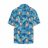 Custom Hawaiian Shirts with Face Blue Leaves Tropical Aloha Shirt Birthday Vacation Party Gift for Husband