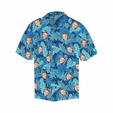 Custom Hawaiian Shirts with Face Blue Leaves Tropical Aloha Shirt Birthday Vacation Party Gift for Husband