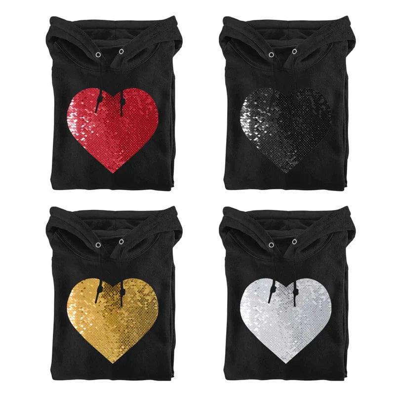 [Thickened Fabric] Custom Photo Heart Flip Sequin Hoodie Pure Cotton Unisex For Men Women