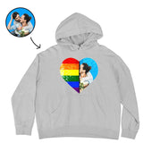 [Thickened Fabric] Custom Photo Heart Flip Sequin Hoodie Pure Cotton Rainbow Unisex Hoodie For Men Women [Double Print]