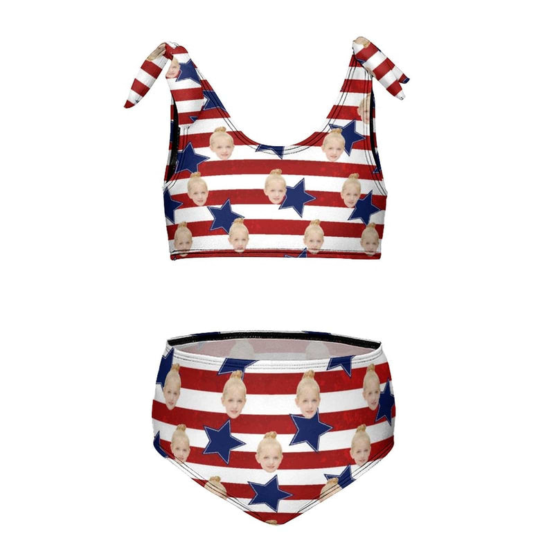 Custom Face American Flag Kid's Strap Swimsuit Put Your Face on Custom Swimwear