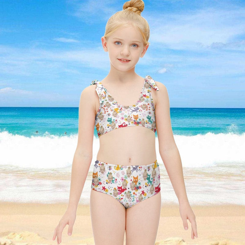 Custom Face Cute Kitten Kid's Strap Swimsuit Design Your Own Swimwear Gift