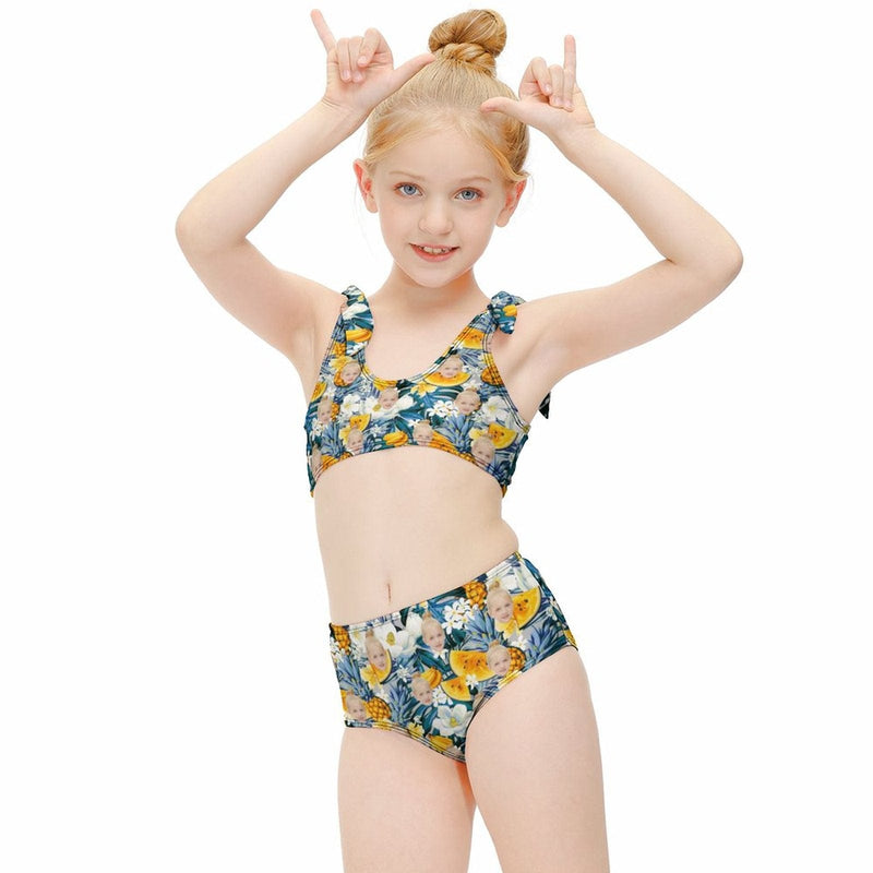 Custom Face Tropical Fruit Kid's Strap Swimsuit Made for You Personalized Swimwear