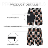 Custom Face Black and White Grid Men's Quick Dry 2 in 1 Surfing & Beach Shorts Male Gym Fitness Shorts