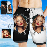 Custom Face Clouds Men's Quick Dry 2 in 1 Surfing & Beach Shorts Male Gym Fitness Shorts