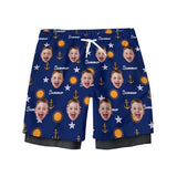 Custom Face Dad & Kid Beach Shorts Personalized Star Drawstring Men's Quick Dry 2 in 1 Surfing Beach Shorts
