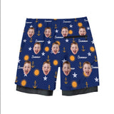 Custom Face Dad & Kid Beach Shorts Personalized Star Drawstring Men's Quick Dry 2 in 1 Surfing Beach Shorts