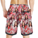 Custom Face Pink Pattern Men's 2 in 1 Running Shorts Workout Training Quick Dry Bodybuliding Athletic Shorts Jogger with Pockets