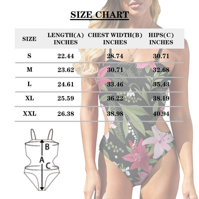 Custom Face Swimsuit Love Heart Black Personalized Women's Open Waist One Piece Bathing Suit Honeymoon For Her