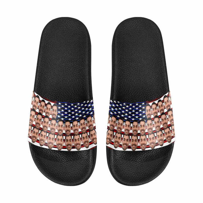 Custom Boyfriend Face American Flag Women's Slide Sandals