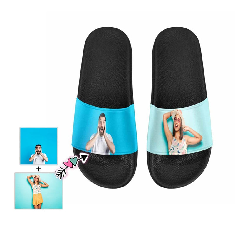 Custom Couple's Two Photo Women's Slide Sandals