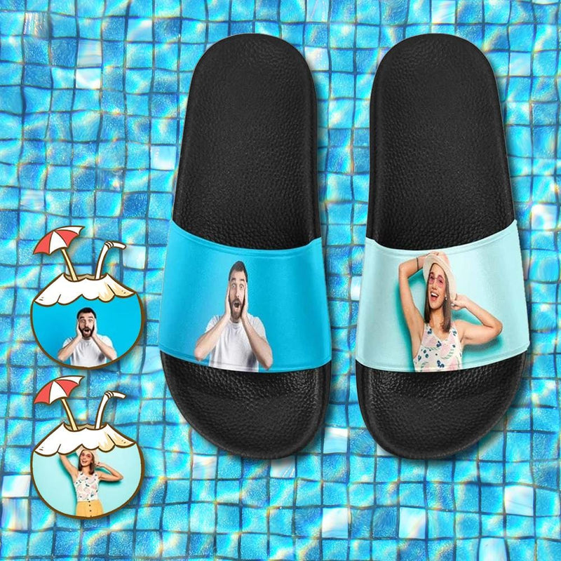 Custom Couple's Two Photo Women's Slide Sandals