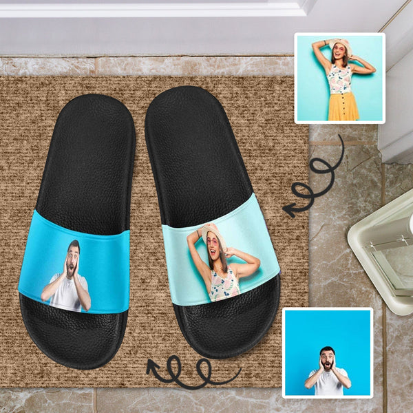 Custom Couple's Two Photo Women's Slide Sandals