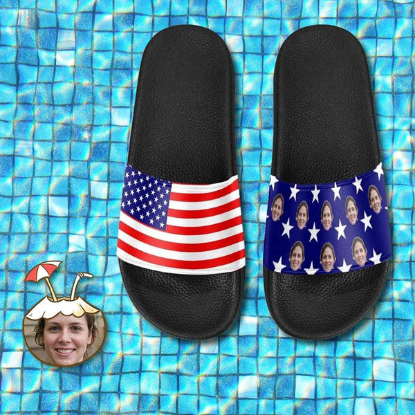 Custom Face American Flag Men's Slide Sandals