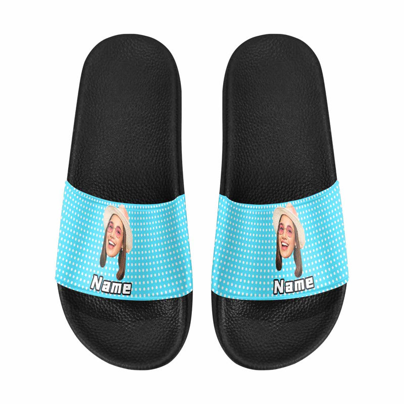 Custom Face&Name Blue Point Women's Slide Sandals